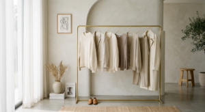 A minimalist, editorial-style photograph featuring a carefully curated selection of high-quality neu